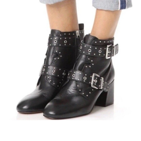 Rebecca Minkoff Shoes - REBECCA MINKOFF Women's Black Leather Lamba Logan Booties Studded Sz 6 Buckle